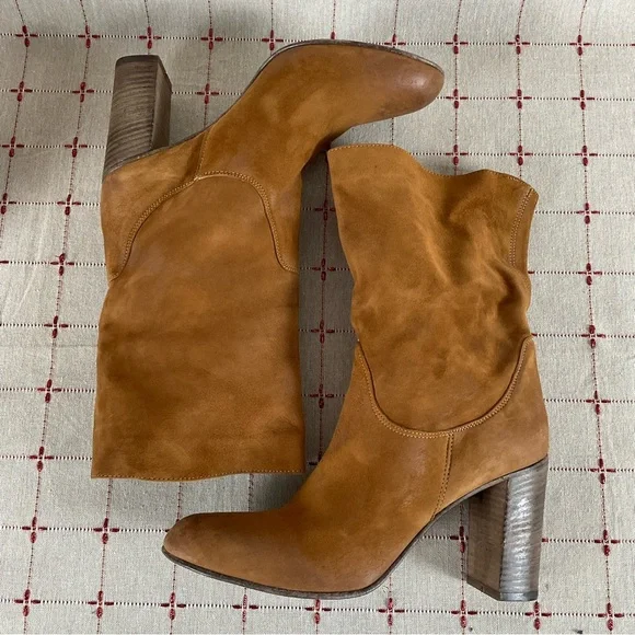 Free People “Dakota” Premium Suede Slouch Mid Calf Heeled Boots 40 US 10 Booties - Picture 7 of 11